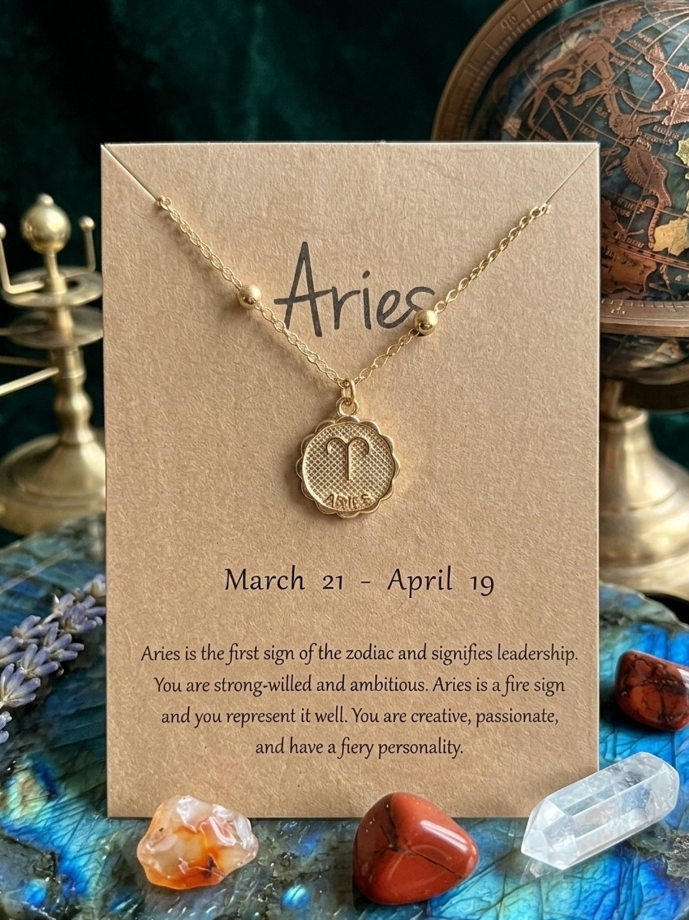 Aries Gold Zodiac Pendant Necklace - Gold Aries Jewelry